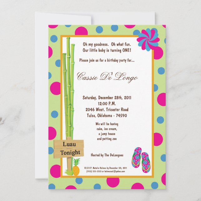 5x7 Luau Invitation de fête d'anniversaire (Devant)