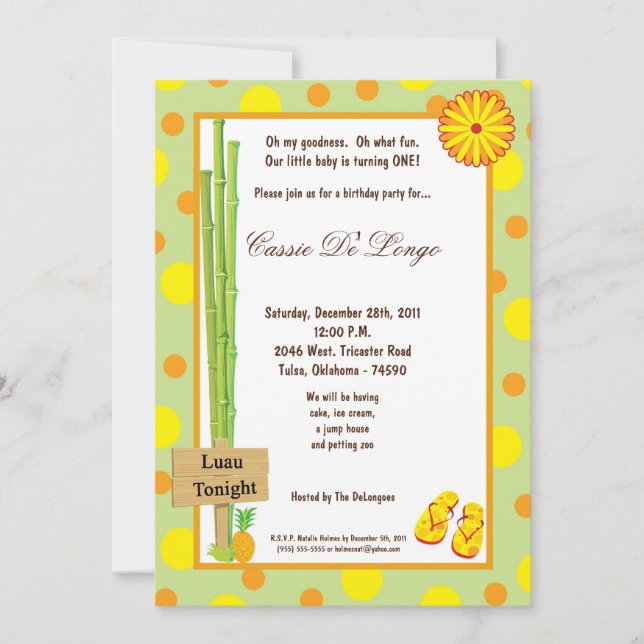 5x7 Luau Invitation de fête d'anniversaire (Devant)