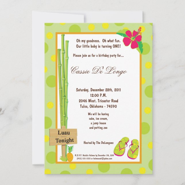 5x7 Luau Invitation de fête d'anniversaire (Devant)