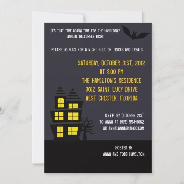5x7 Maison hantée Halloween Invitation de fête d'H (Devant)