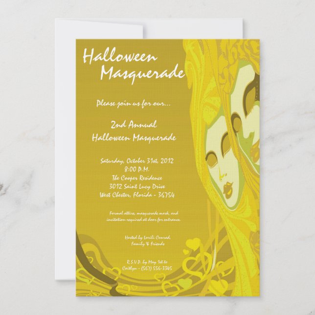5x7 Mascarade Jaune Invitation Costume d'Halloween (Devant)