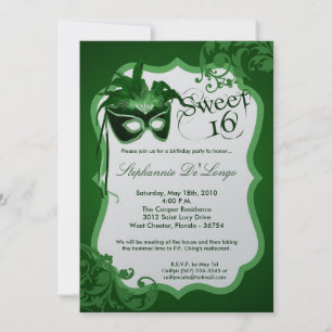 5x7 Mascarade verte Masque Masqué 16 Invitation an