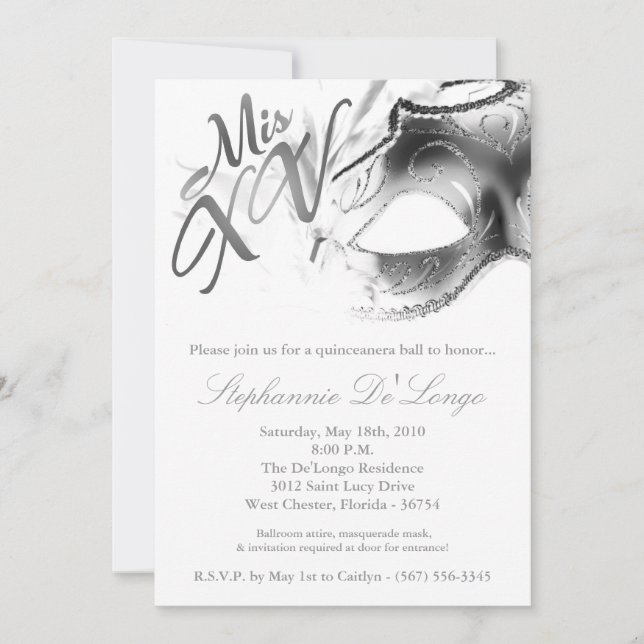 5x7 Masquerade Mask 15 Quinceanera Ball Invitation (Devant)