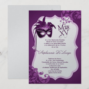 5x7 Masquerade Mask Quinceanera Invitation