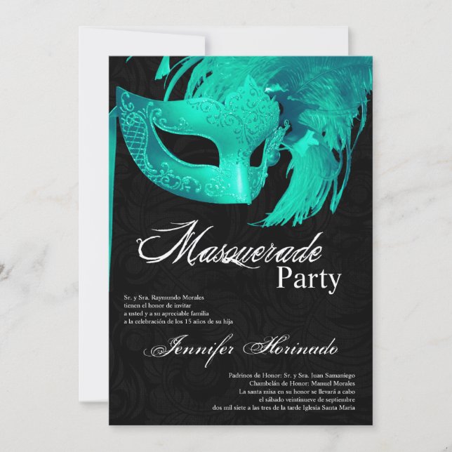 5x7 Masquerade Quinceanera Invitation Anniversaire (Devant)