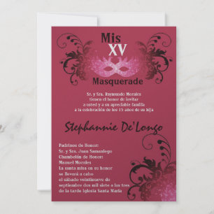 5x7 Masquerade Quinceanera Invitation Anniversaire