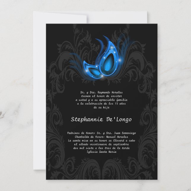 5x7 Masquerade Quinceanera Invitation Anniversaire (Devant)