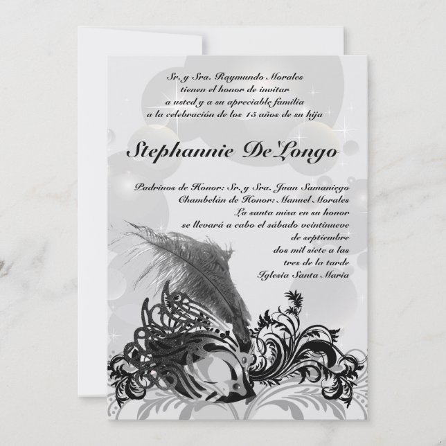 5x7 Masquerade Quinceanera Invitation Anniversaire (Devant)
