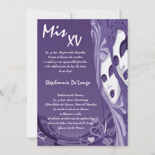 5x7 Masquerade Quinceanera Invitation Anniversaire