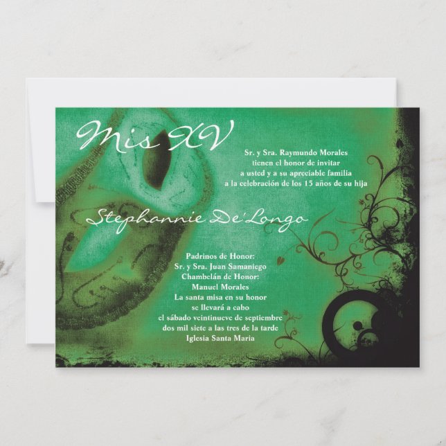 5x7 Masquerade Quinceanera Invitation Anniversaire (Devant)