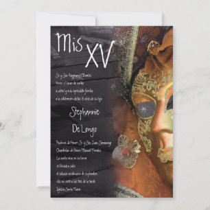 5x7 Masquerade Quinceanera Invitation Anniversaire