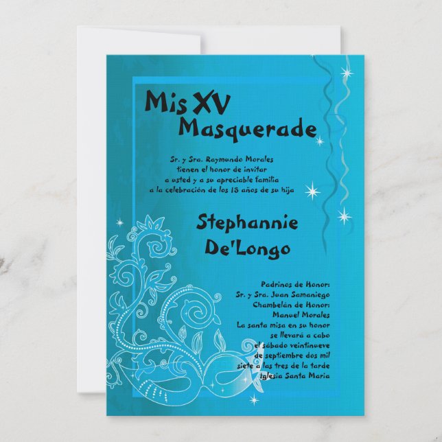 5x7 Masquerade Quinceanera Invitation Anniversaire (Devant)