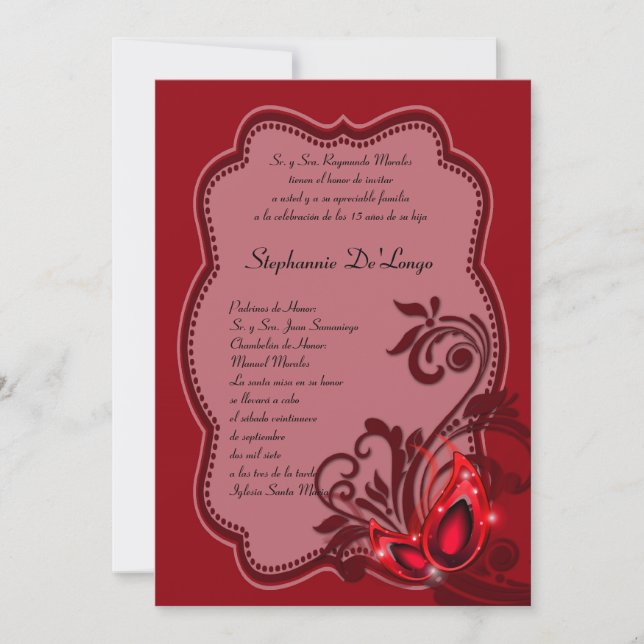 5x7 Masquerade Quinceanera Invitation Anniversaire (Devant)