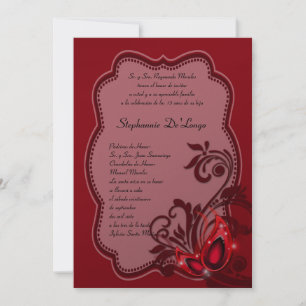5x7 Masquerade Quinceanera Invitation Anniversaire