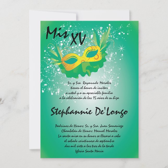 5x7 Masquerade Quinceanera Invitation Anniversaire (Devant)