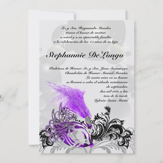 5x7 Masquerade Quinceanera Invitation Anniversaire (Devant)