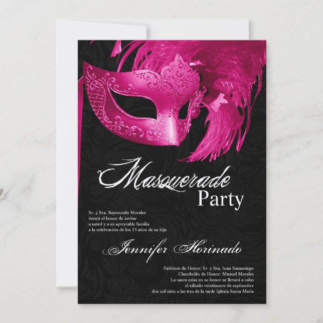 5x7 Masquerade Quinceanera Invitation Anniversaire (Devant)