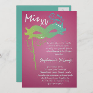 5x7 Masquerade Quinceanera Invitation Anniversaire