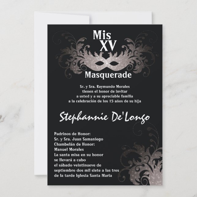 5x7 Masquerade Quinceanera Invitation Anniversaire (Devant)