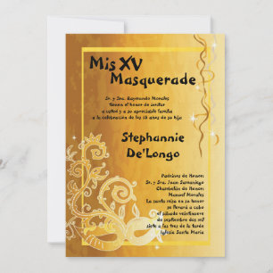 5x7 Masquerade Quinceanera Invitation Anniversaire