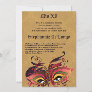 5x7 Masquerade Quinceanera Invitation Anniversaire