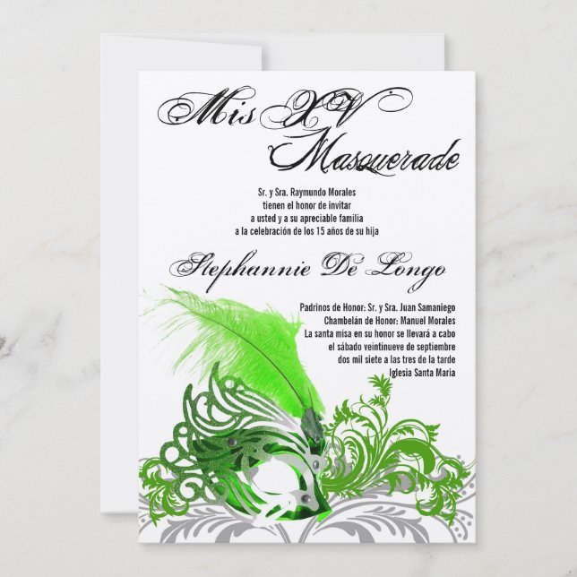 5x7 Masquerade Quinceanera Invitation Anniversaire (Devant)