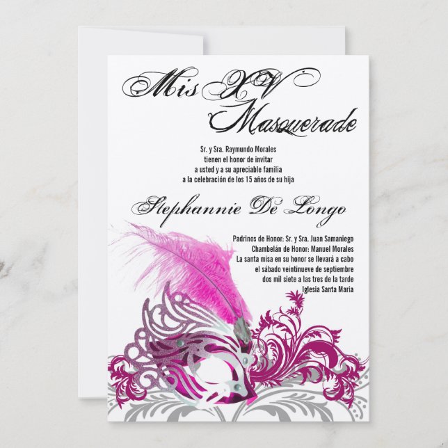 5x7 Masquerade Quinceanera Invitation Anniversaire (Devant)