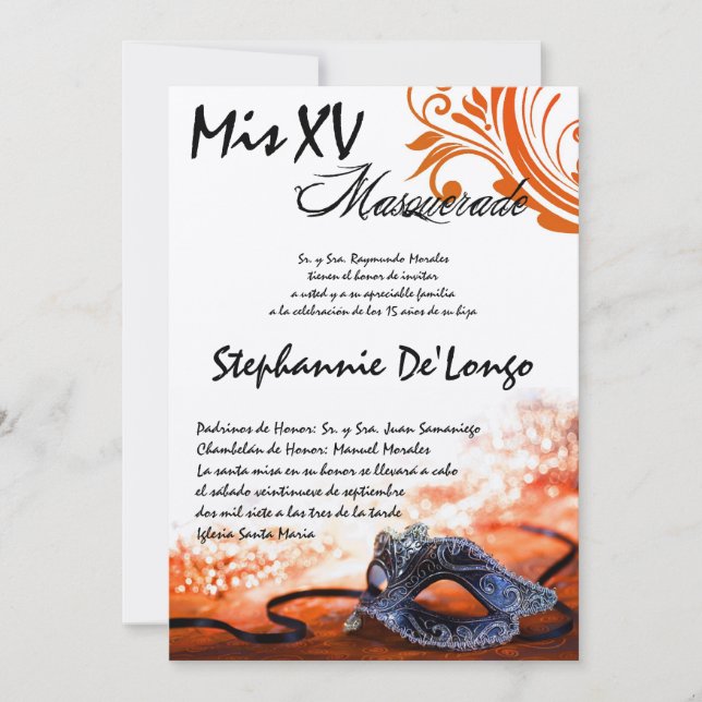 5x7 Masquerade Quinceanera Invitation Anniversaire (Devant)