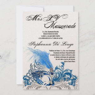 5x7 Masquerade Quinceanera Invitation Anniversaire