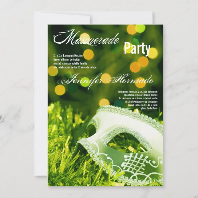 5x7 Masquerade Quinceanera Invitation Anniversaire (Devant)