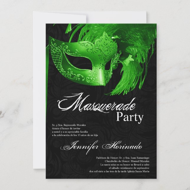 5x7 Masquerade Quinceanera Invitation Anniversaire (Devant)