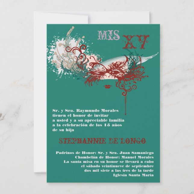 5x7 Masquerade Quinceanera Invitation Anniversaire (Devant)