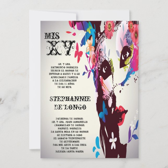 5x7 Masquerade Quinceanera Invitation Anniversaire (Devant)