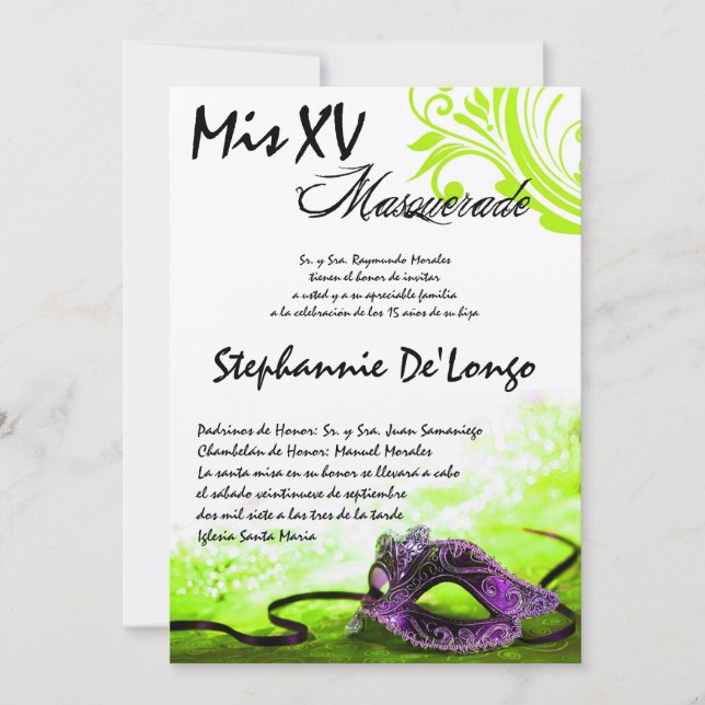 5x7 Masquerade Quinceanera Invitation Anniversaire (Devant)