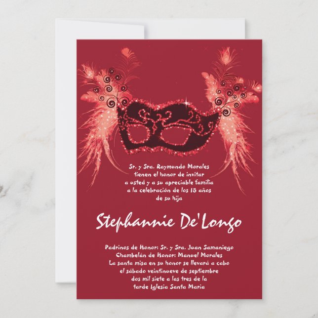 5x7 Masquerade Quinceanera Invitation Anniversaire (Devant)