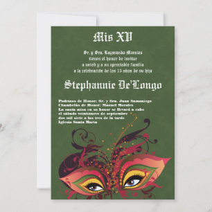 5x7 Masquerade Quinceanera Invitation Anniversaire