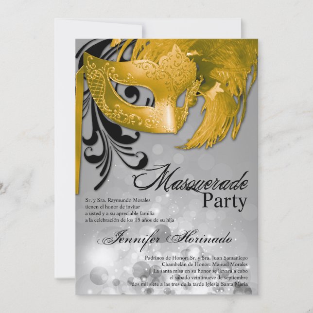 5x7 Masquerade Quinceanera Invitation Anniversaire (Devant)