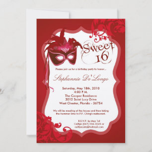 5x7 Masquerade rouge Masque Masque 16 Invitation A