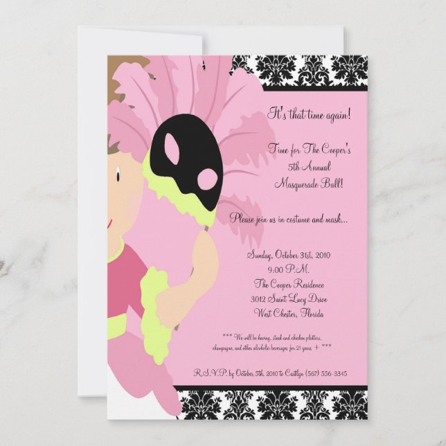 5x7 MasqueradeBall Halloween Bash Party Invitation (Devant)