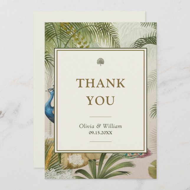 5x7 Merci Mariage de palme de paon tropical blanc (Devant / Derrière)