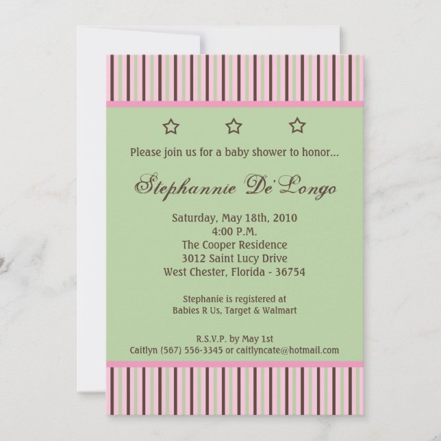 5x7 Mint Stars and Stripes Baby shower Invitation (Devant)
