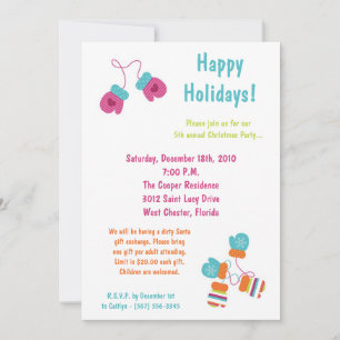 5x7 Modern Color Mitten Christmas Party Invitation
