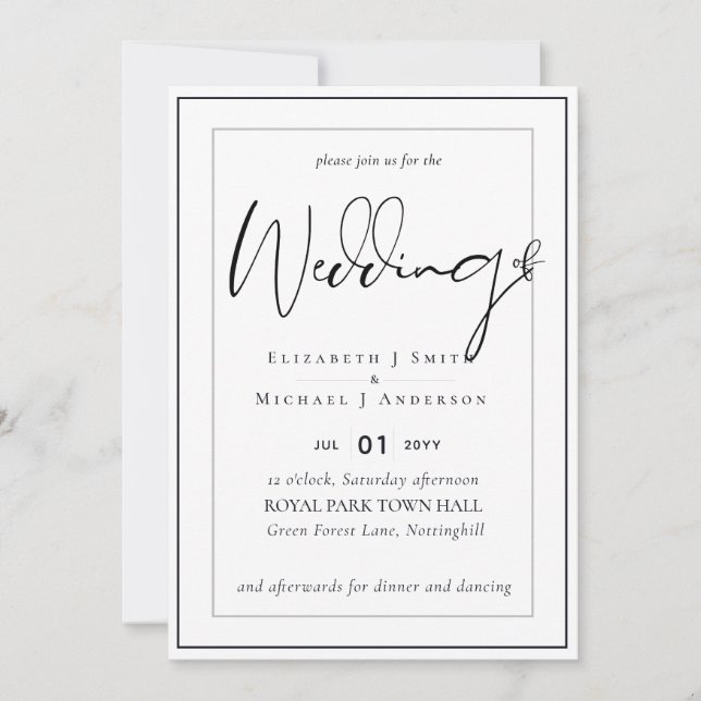 5x7 Modern Script Overlay Budget Wedding Invite (Devant)