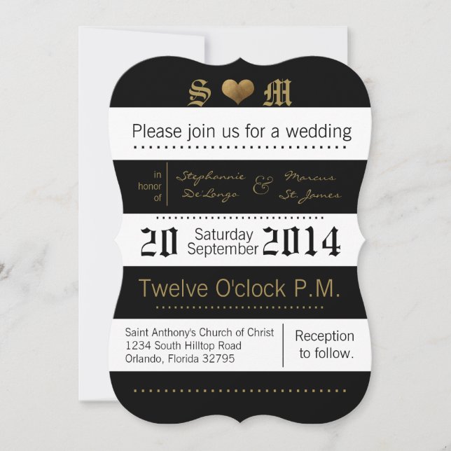5x7 Moderne Grille Noir Blanc Faire-part de mariag (Devant)