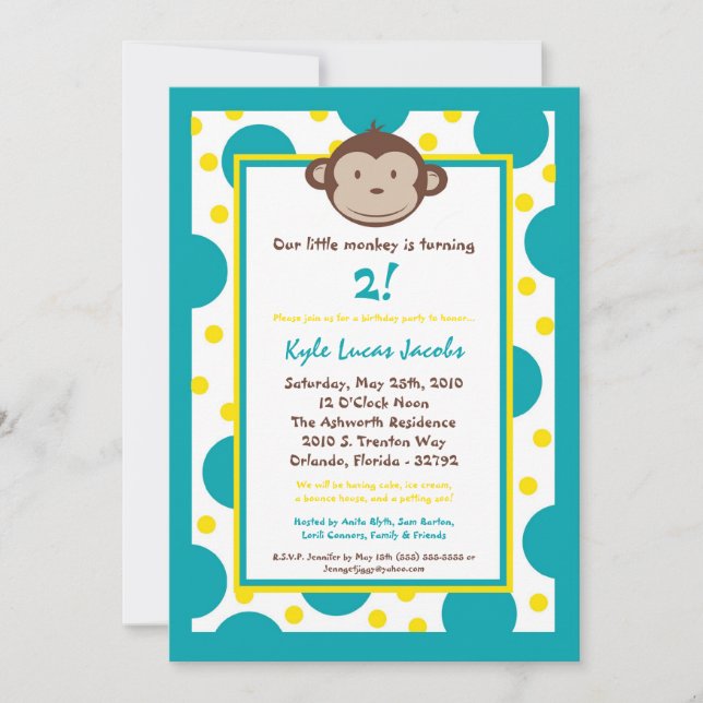5x7 Moderne Monkey Birthday Party Invitation (Devant)