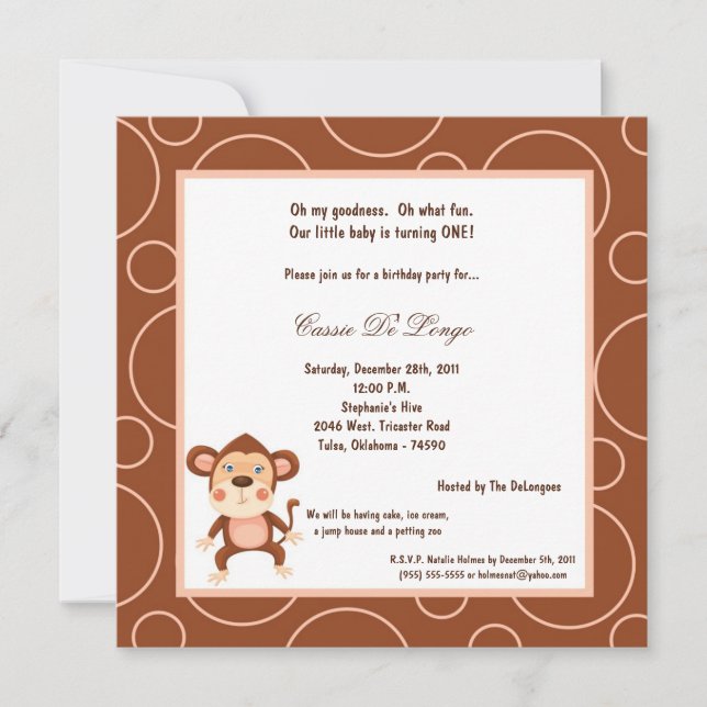 5x7 Monkey Pok-a-Dot Invitation de fête d'annivers (Devant)