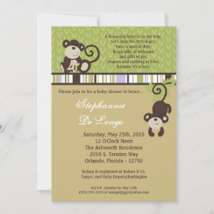 5x7 Monkey Time Zoo Animal Baby shower Invitation
