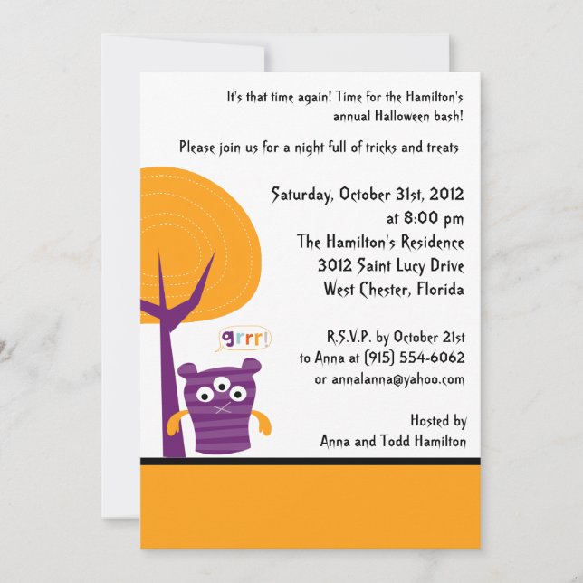 5x7 Monster Bash Halloween Party Invitation (Devant)