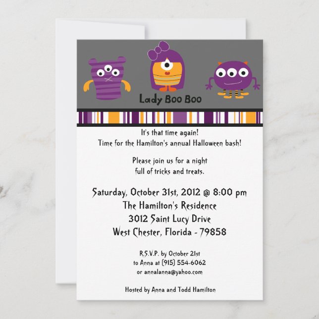 5x7 Monster Bash Halloween Party Invitation (Devant)