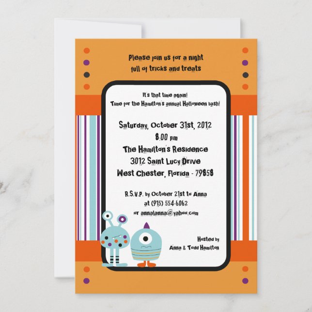5x7 Monster Bash Halloween Party Invitation (Devant)